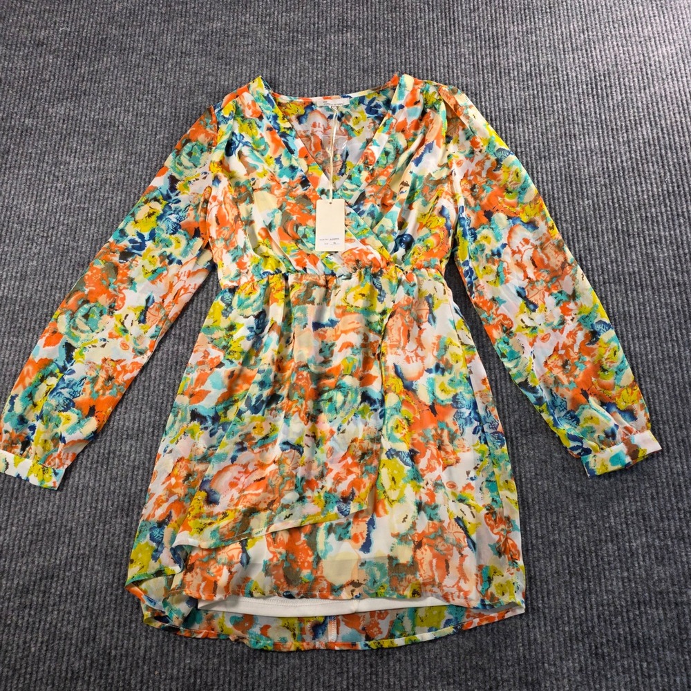 The Clothing Company Womens Small Floral Wrap Mini Dress Long Sleeve Multi-Color